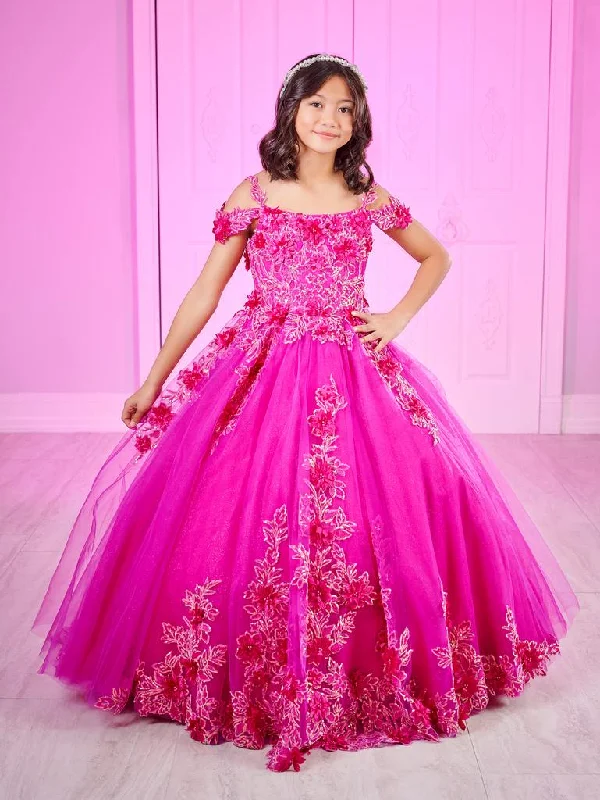 Tiffany Princess 80011MW Size 6 Magenta Girls Pageant Dress Sequin Lace Ballgown off the shoulder corset Floor-length Sequin Dress