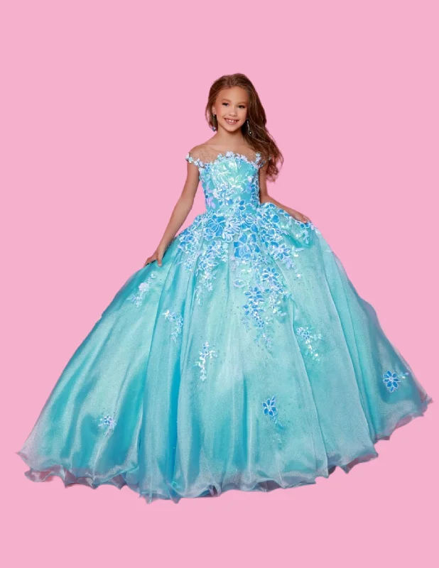 Sugar Kayne C336 Long Metallic Girls Pageant Dress Preteen  Ballgown Sequin Mesh Sequin Dress Trend