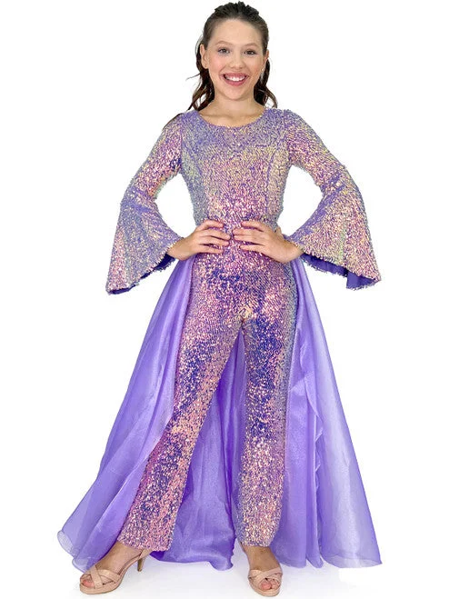 Marc Defang 8004k Girls Sequin Bell Sleeve Pageant Jumpsuit Overskirt Fun Fashion Bright Sequin Dress