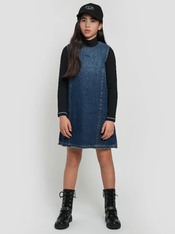 Diesel Girls Destar Denim Dress in Blue Skinny Denim Skirt