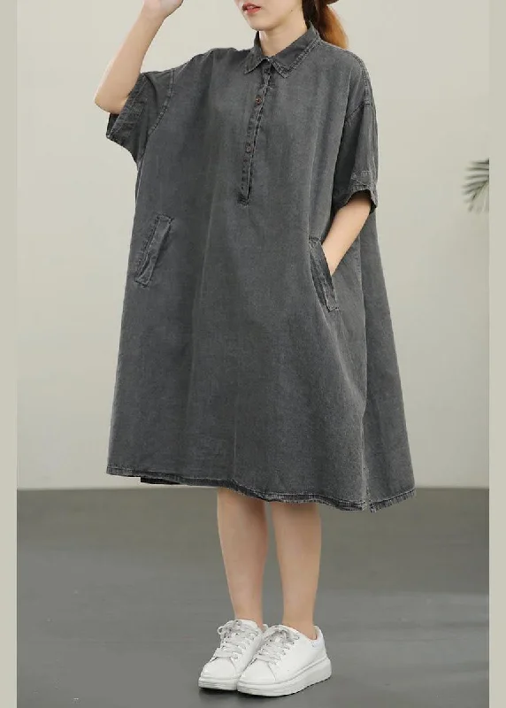 Polo Collar Thin Denim Dress For Women In Summer Relaxed Denim Skirt