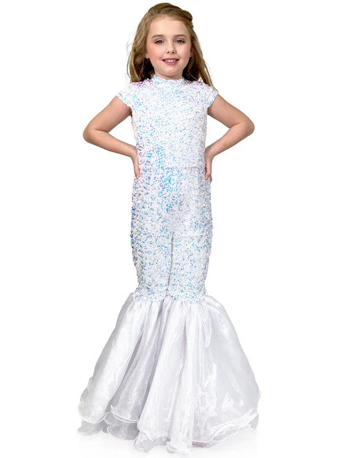 Marc Defang 5146 Girls Long Velvet Sequin Mermaid Jumpsuit Bell Bottom Pageant Fun Fashion Short Sequin Dress