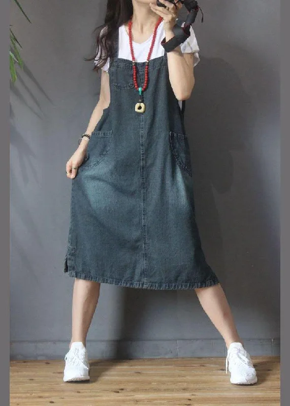 Stylish Blue Pocket scarpenter Denim Summer Dresses Fringe Denim Skirt