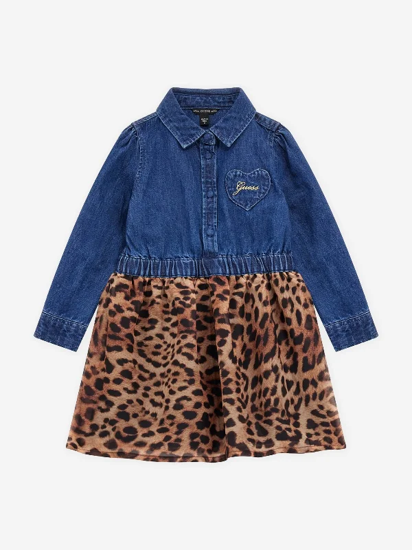 Guess Girls Denim And Leopard Dress in Blue Slim-fit Denim Skirt