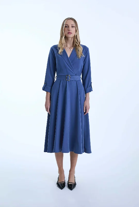 Belted Denim Suit Midi Dress Comfortable Denim Skirt