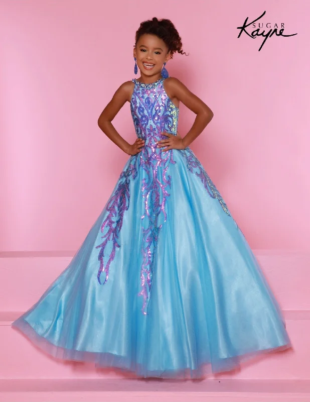 Sugar Kayne C344 Long Girls  Preteen Pageant Dress  Halter Neck Glittering Sequin  A-line Ballgown Sexy Sequin Gown