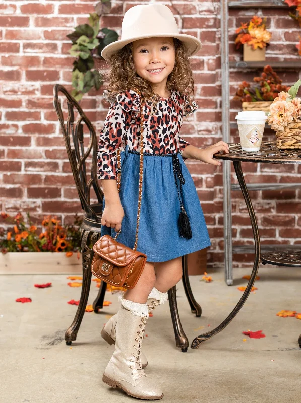 Fierce and Fab Leopard Denim Dress Denim Skirt Glam