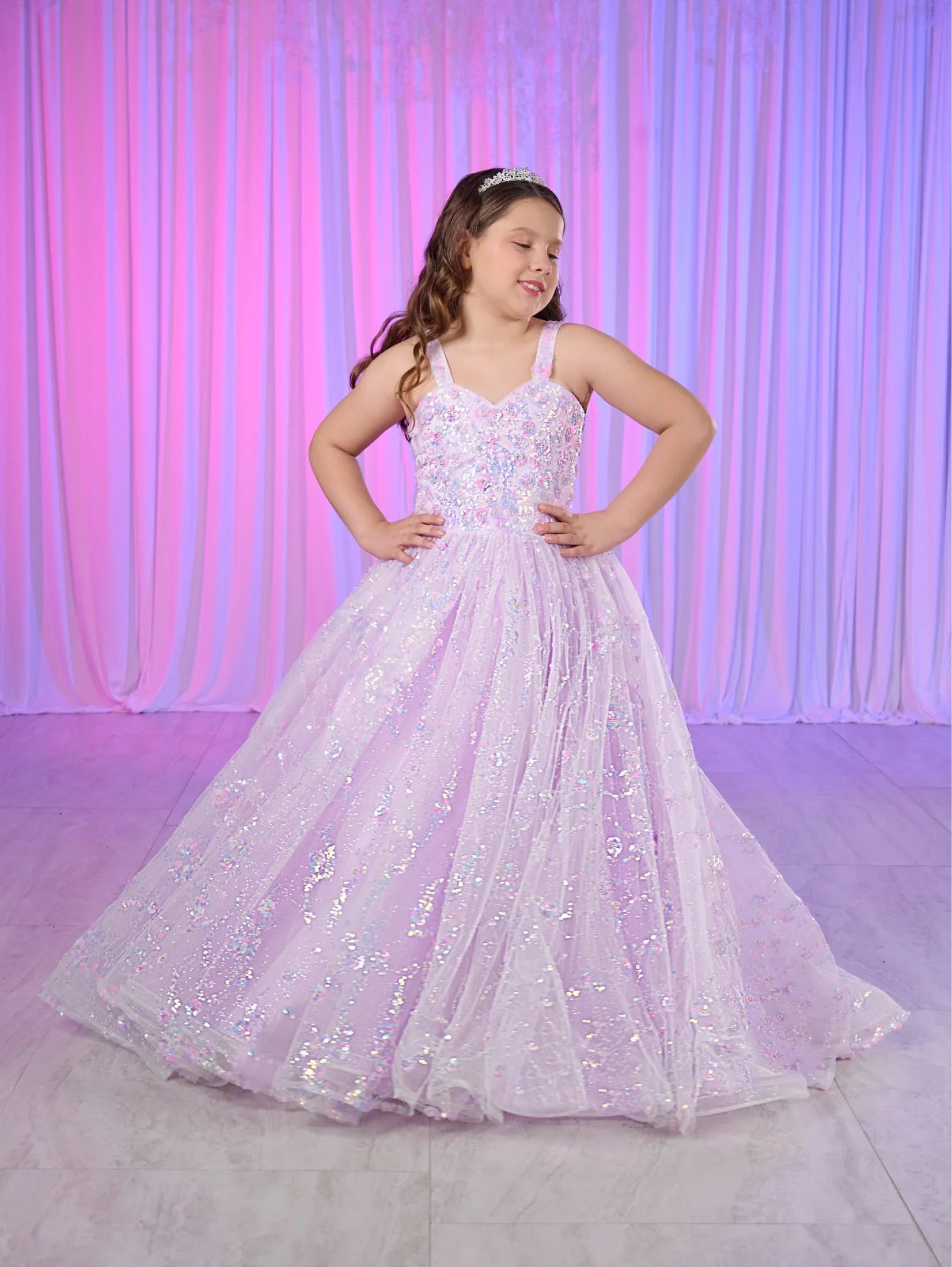 Tiffany Princess 80026MQ Size 2 Lilac Girls Sequin Pageant Dress Corset Ball Gown Scoop neck Train Sequin Gown Party