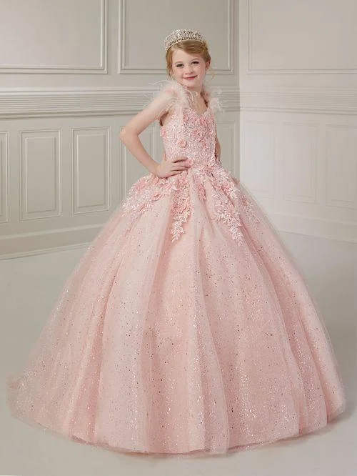 Tiffany Princess 13727 Girls Pageant Dress Feather Lace Ball Gown Shimmer Sequin Corset Sequin Gown Party