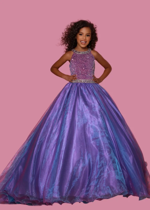 Sugar Kayne C321 Size 10 Orchid Velvet Sequin High neck Girls Pageant Dress Shimmer Ball gown Pink Sequin Dress