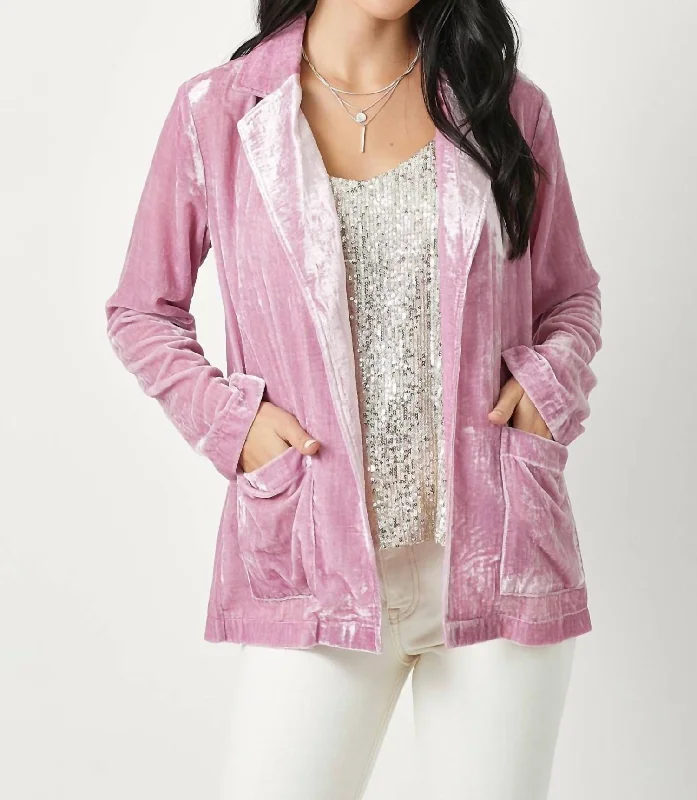 Velvet Open Jacket In Lilac Lightweight Blazer Jacket