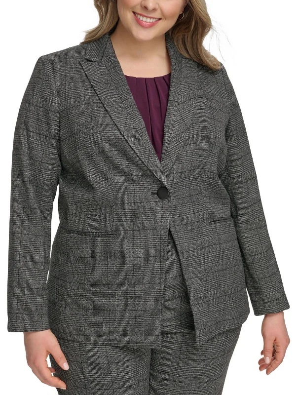 Plus Womens Houndstooth Suit Separate One-Button Blazer Modern Tailored Blazer