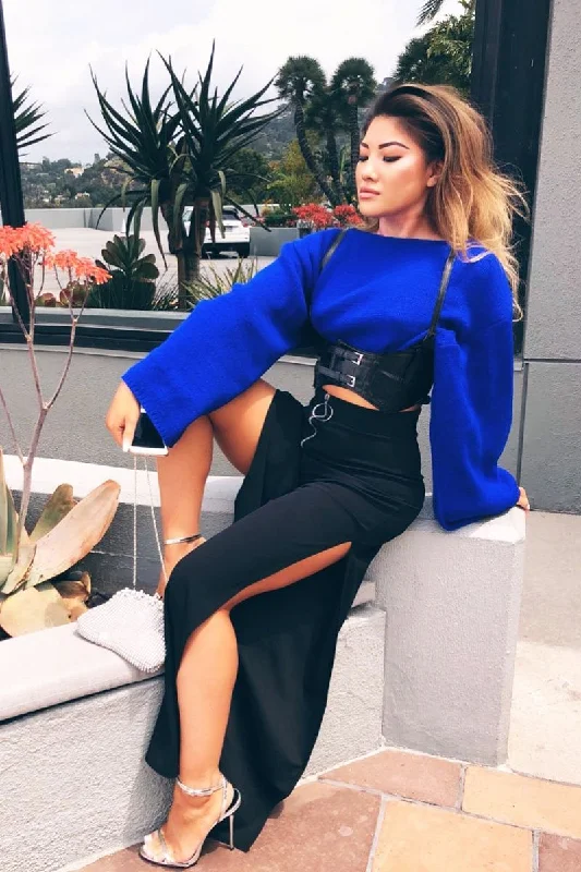 Royal Blue Cropped Batwing Jumper - Carmin Loose Fit Pullover