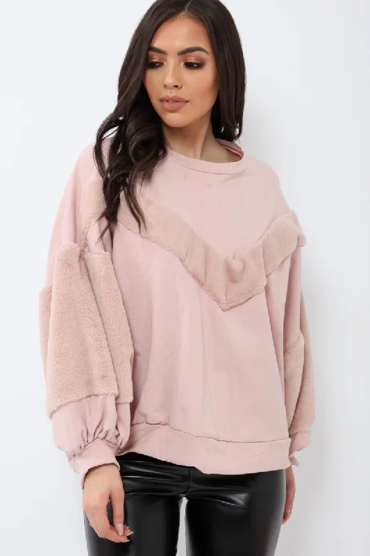 Rose Chevron Fur Jumper - Lara Trendy Pullover Tops