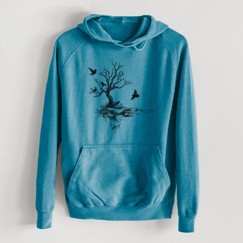 Twisted Tree with Ravens  - Mid-Weight Unisex Vintage 100% Cotton Hoodie Loose Fit Hoodie Sweatshirt