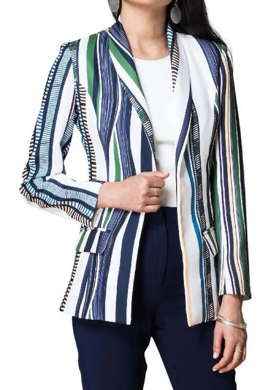 Uva Colored Striped Blazer In Green/white/navy Black Blazer Jacket