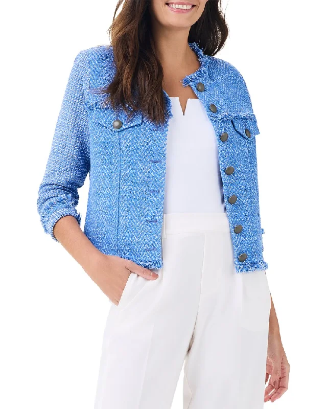 NIC+ZOE Utility Fringe Mix Knit Jacket Casual Blazer Look