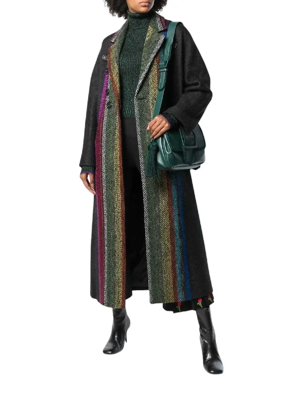 Runway Wool Blend Striped Long Coat In Multicolor Oversized Women’s Blazer