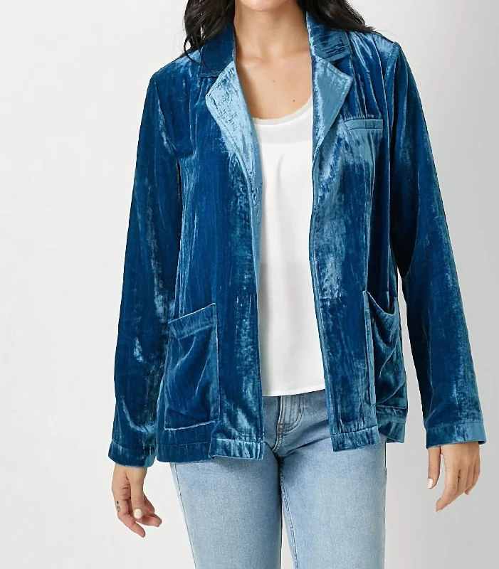 Velvet Open Jacket In Blue Layered Women’s Blazer