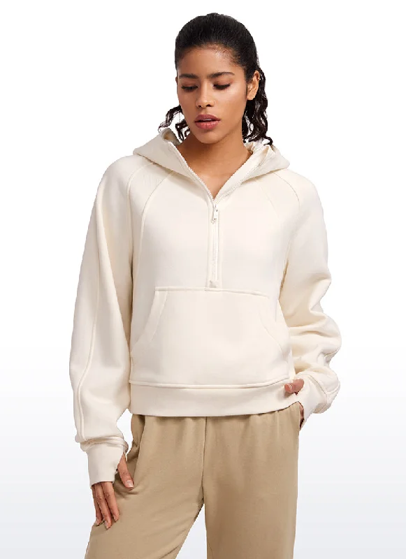 Fleece Lined Half Zip Hoodies with Thumb Holes