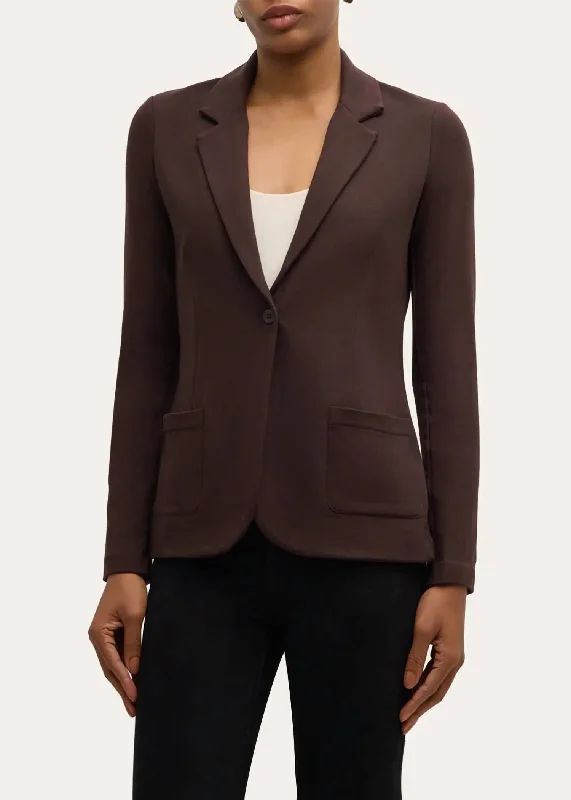 French Terry Fleece One-Button Blazer In Coffee Blazer with Lapel