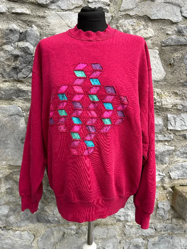 80s maroon geometric sweatshirt Medium Trendy Pullover Sweater