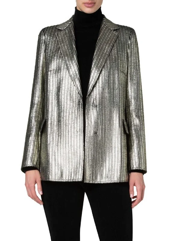 Laminate Corduroy Boyfriend Jacket In Gold Business Casual Blazer