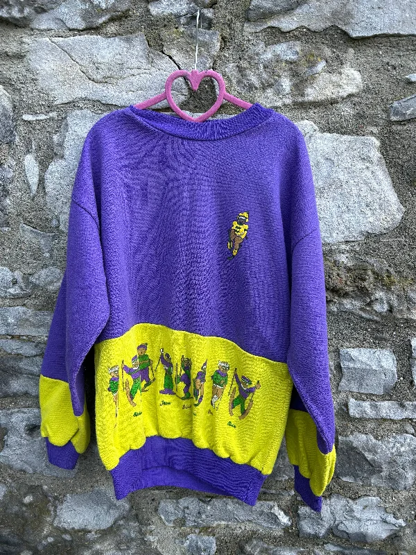 90s Purple&yellow winter sports sweatshirt  11-12y (146-152cm) Casual Knit Pullover