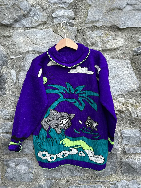 80s Tom&Jerry purple long jumper  6y (116cm) Cozy Knit Pullover