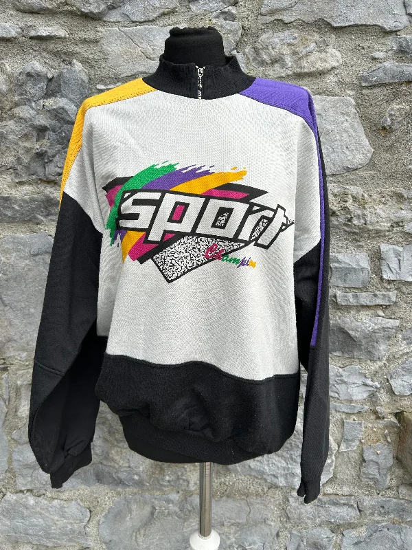 80s black&white sport sweatshirt S/M Printed Pullover Sweater