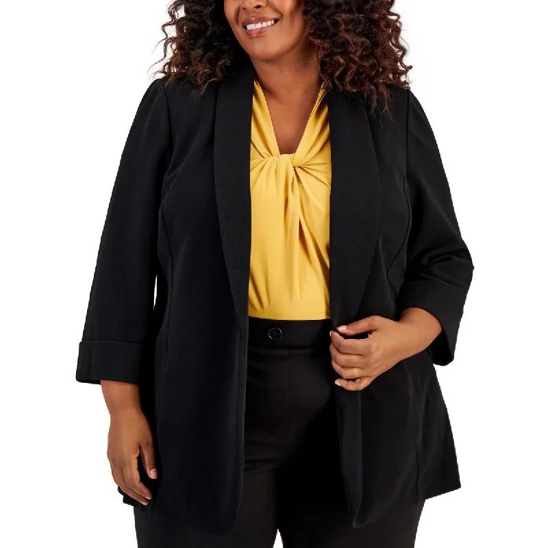 Plus Womens Solid Office Open-Front Blazer Slim Fit Office Blazer