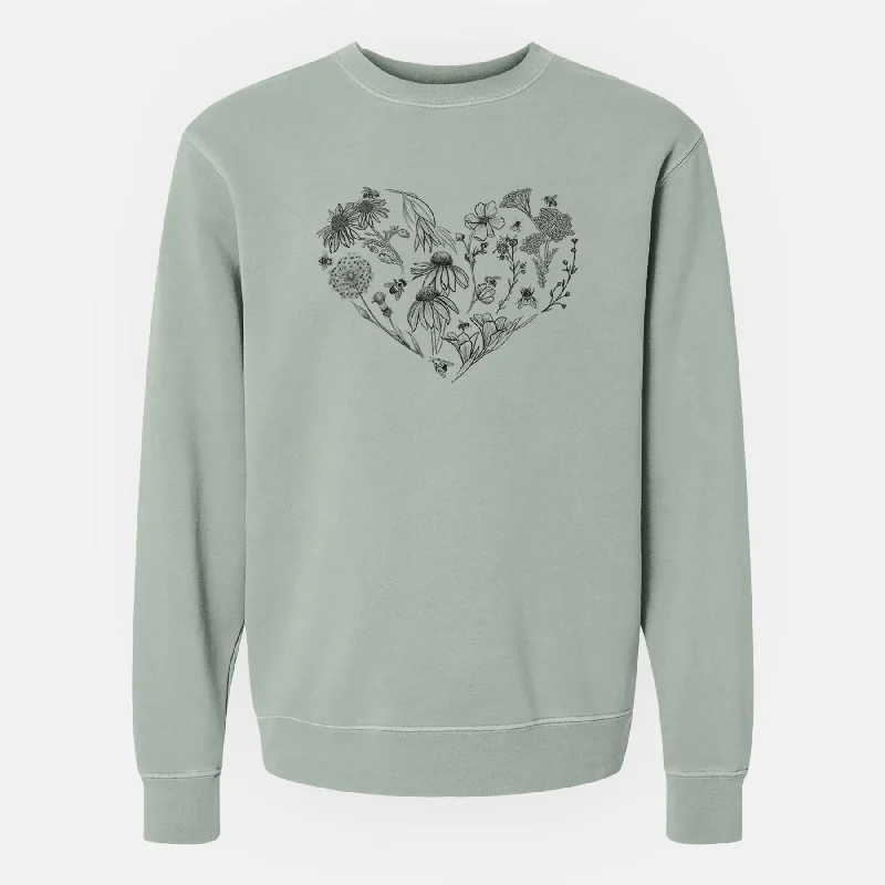 Heart Full of Blooms and Bees - Unisex Pigment Dyed Crew Sweatshirt Casual Pullover Hoodies