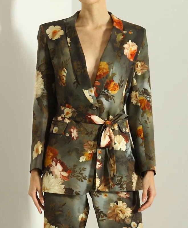 Floral Blazer In Green Modern Tailored Blazer