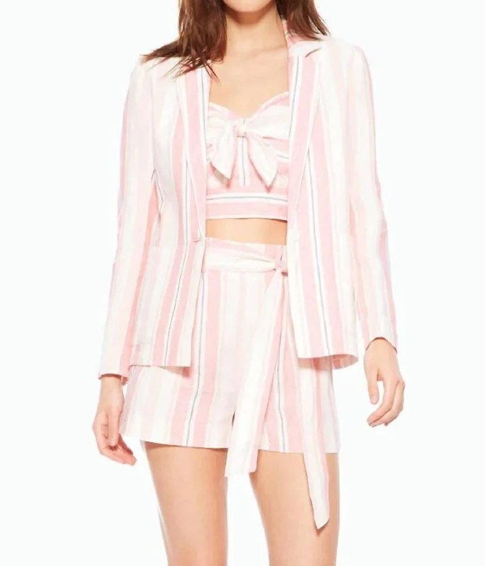 Daren Candy Striped Linen Blazer Jacket In Pink Stylish Fitted Blazer