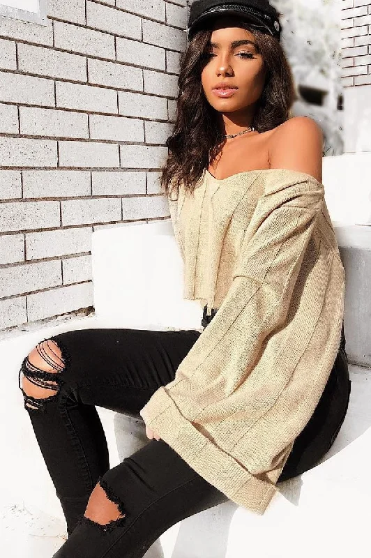 Stone Striped Cropped Batwing Jumper - Karri Knit Pullover Sweater