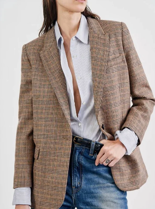 Diane Blazer In Brown/olive Plaid Structured Blazer Jacket