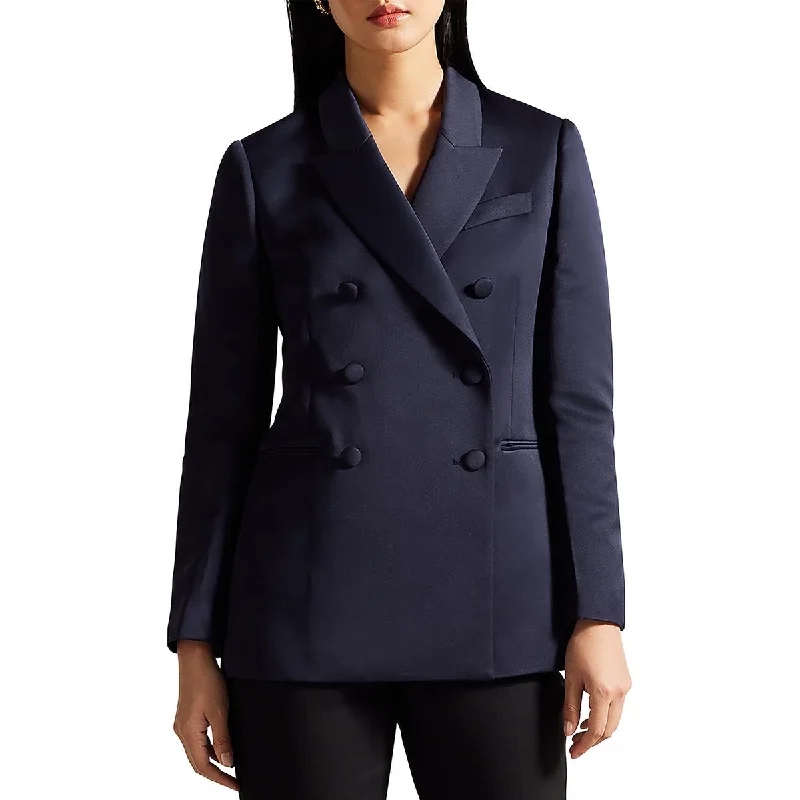 Womens Collar Pocket Double-Breasted Blazer Casual Office Blazer