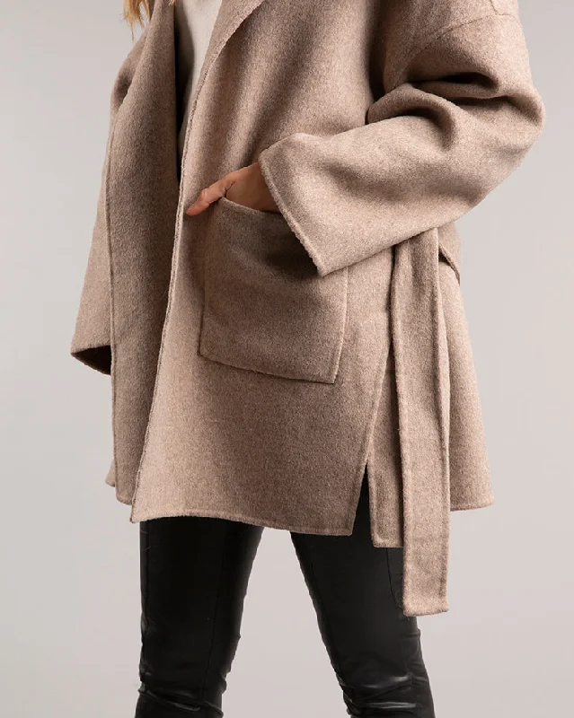 Megan Short Wrap Belt Coat Oat