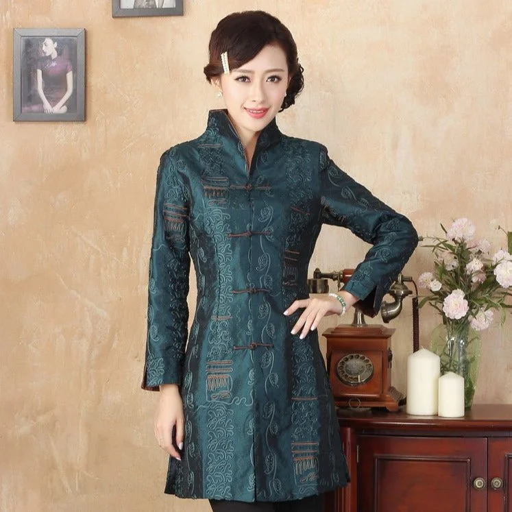 V Neck Floral Brocade Chinese Wind Coat