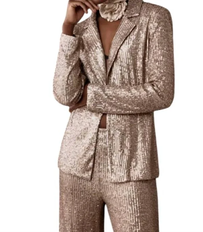 Sequins Blazer In Matte Gold Double-breasted Blazer Jacket