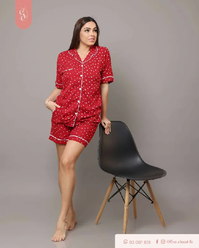 EVE.CLOSET Heart Short Sleeve Pajamas Shorts pajama sets