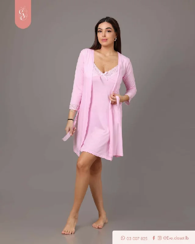 EVE.CLOSET Pink Dress With Robe Plus size pajama sets