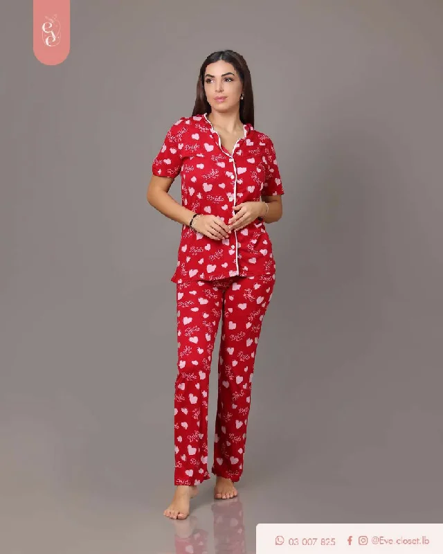 EVE.CLOSET Red Bride To Be Pajama Pajama sets with pockets