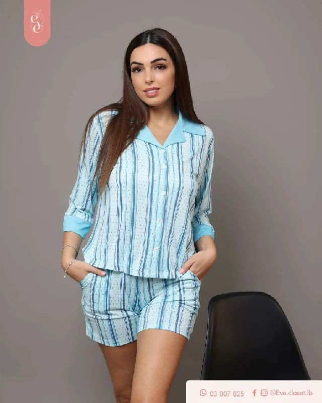 EVE.CLOSET Short Sleeve Striped Pajamas High-end pajama sets