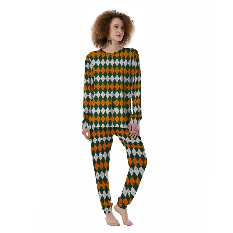 Orange Green And White Argyle Print Women's Pajamas Best pajama sets for hot sleepers