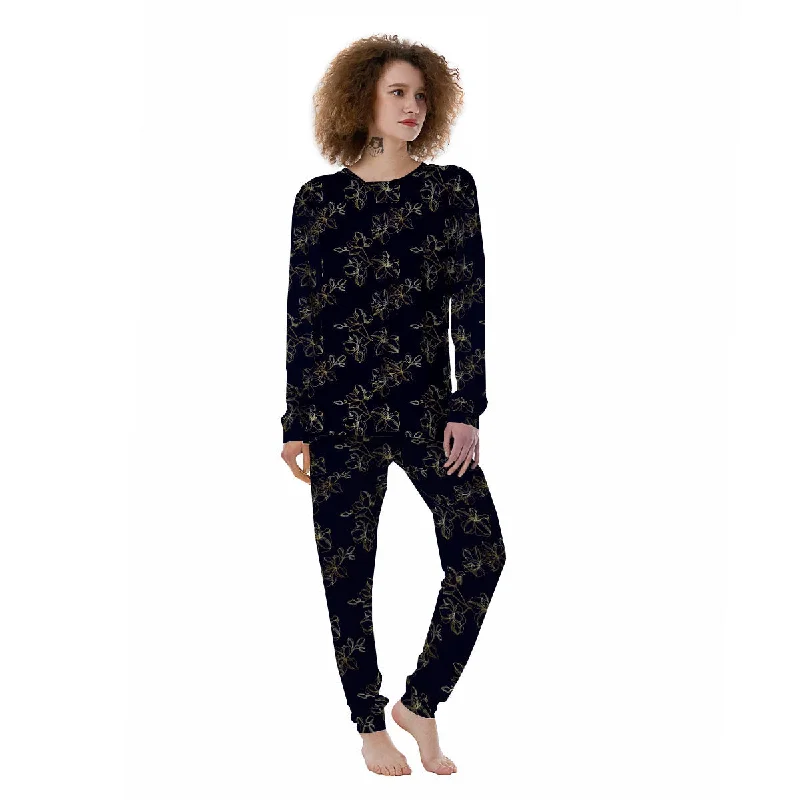 Orchid Golden Print Pattern Women's Pajamas Party pajama sets