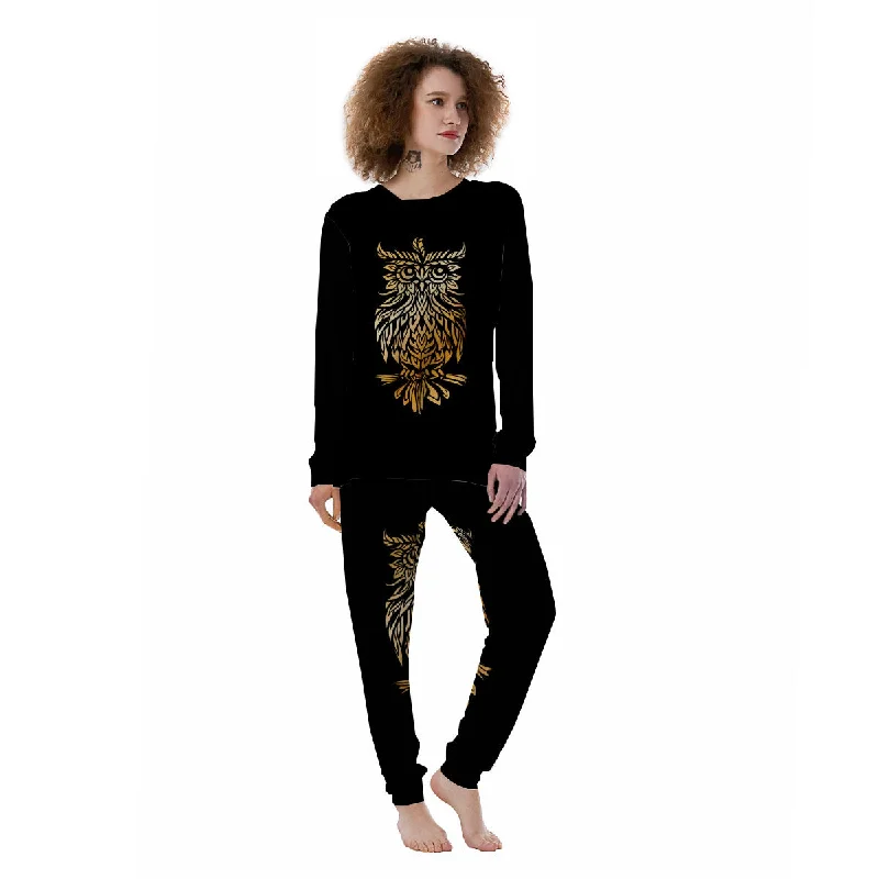 Owl Spiritual Golden Print Women's Pajamas Boho pajama sets