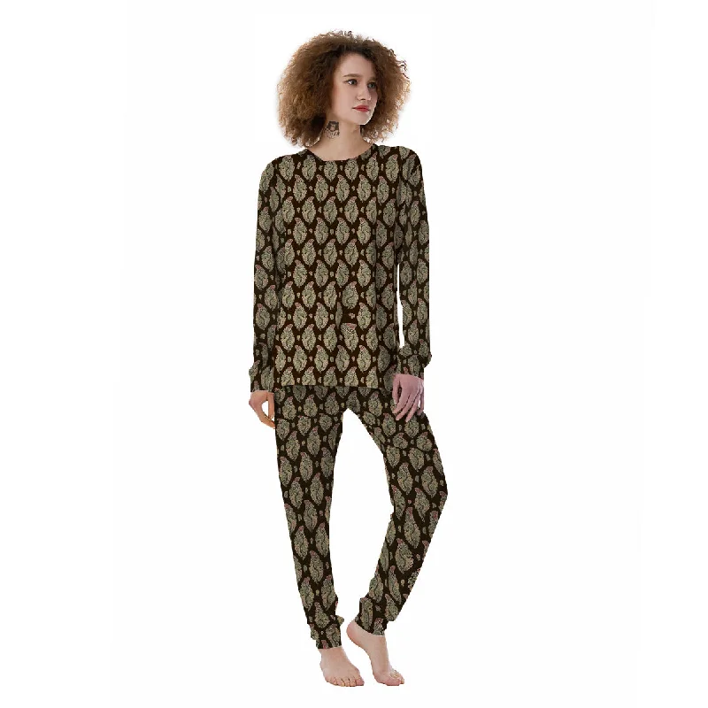 Paisley Bohemian Dark Print Pattern Women's Pajamas Silk pajama sets