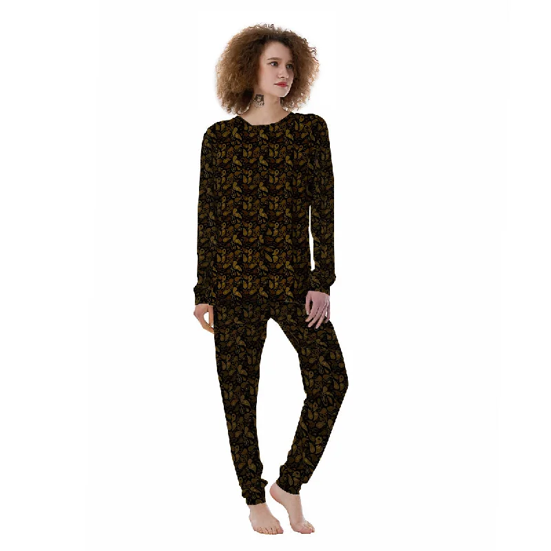 Paisley Dark Brown Print Pattern Women's Pajamas Maternity pajama sets