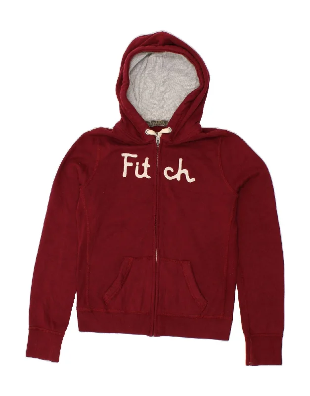 ABERCROMBIE & FITCH Womens Graphic Zip Hoodie Sweater UK 12 Medium Maroon Office sweaters